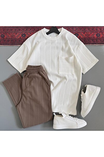 WENMİNG Men's Ottoman Fabric Crew Neck Summer Top and Bottom Set