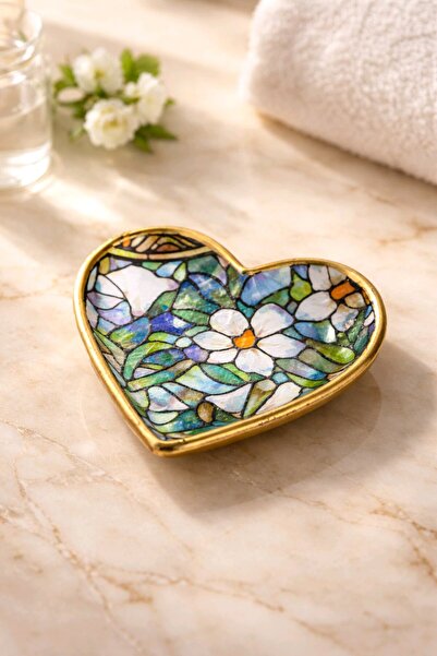 el.ay.arts Vitray görünümlü kalp şeklinde çok amaçlı tabak 12×12 cm