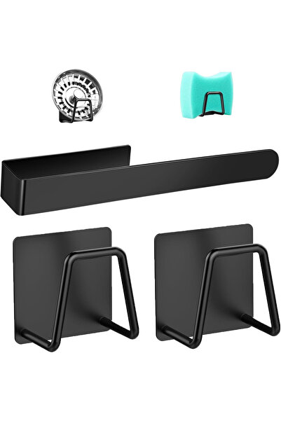 OEM Bathroom holders, black, set of towel bar and 2 stainless steel hooks
