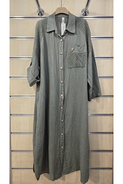 Park Moda Λινό Φόρεμα με Πλεκτή Λεπτομέρεια