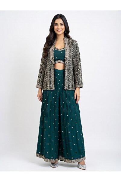 Bella Desi Emerald co-ord set with palazzo and jacket