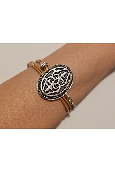 OEM Silver zamac and natural leather bracelet