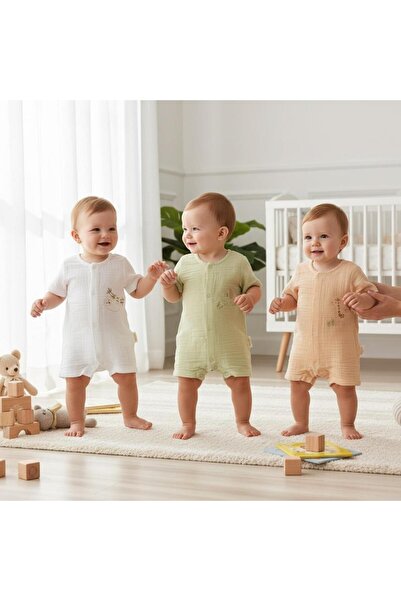 ALTINTAŞ BABY Erkek Bebek Jungle Mood Müslin 3'lü Tulum Set