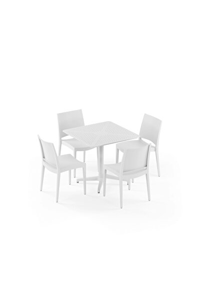 Tilia 4 Kişilik Polipropilen Masa Takımı Süt Beyaz (Moon Katlanır Masa 80X80 ...