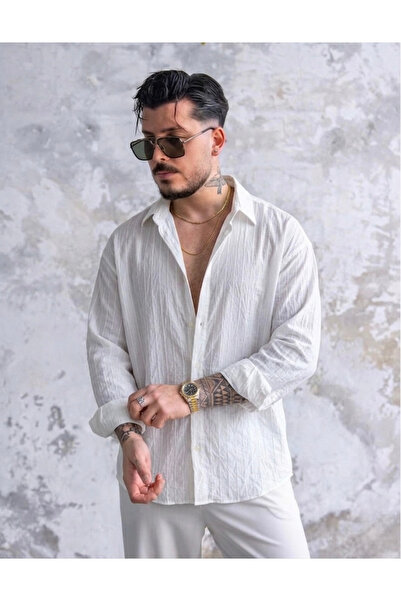 OUTFİT MAN Line Bol Molded Shirt White