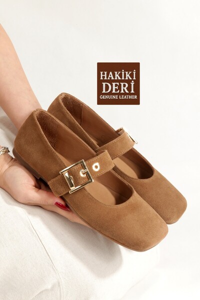 Modabuymus Παπούτσια μπαλαρίνες Mary Jane από γνήσιο δέρμα σουέντ σε χρώμα κα...