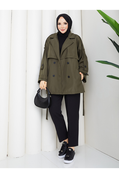 RACE FASHİON Button Detailed Belted Oversize Bondit Trench Coat Rc803107