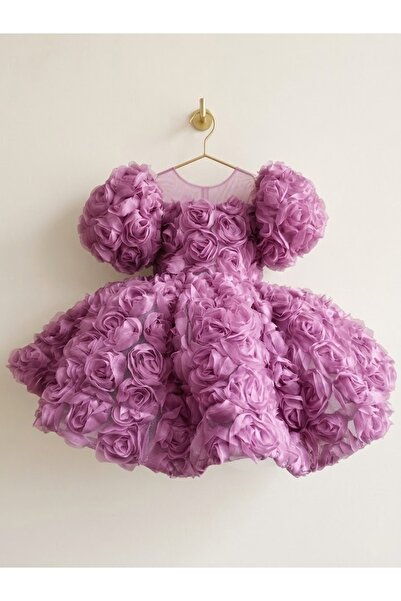 HOBİ Hobiboutique Roselyn Girl's Fluffy Rose Detailed Birthday Dress Evening ...