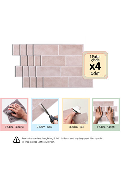 Stickez Tiles 3D Kendinden Yapışkanlı Duvar Karosu 29,36 cm x 21,28 cm (4 Ade...
