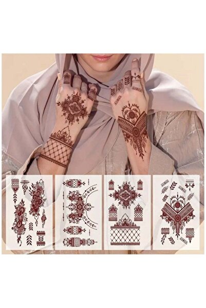 BOLREUS 4 Pack Red Henna Temporary Tattoos, Lace & Mandala Floral Patterns