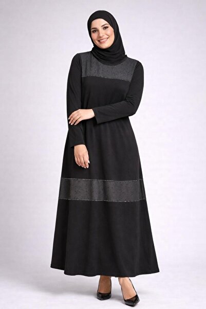 Sfg Life Moda Women's Front Patterned Stone Detailed Plain Textured Dress