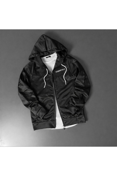 ByFourMan Unisex Essentials Printed Zippered Hooded Black Scuba Jacket