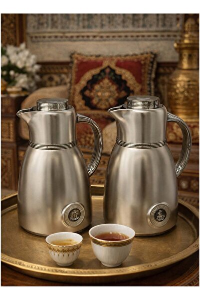 LALOZA Set of 2 Tea & Coffee Thermos Set 1L Each | Matte Silver / Titanium Pr...