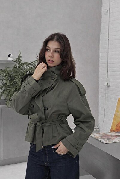 The Moda High Collar Khaki Belted Trench Coat
