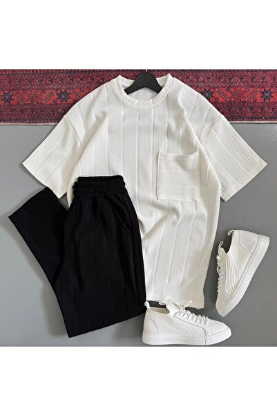 WENMİNG Men's Ottoman Fabric Crew Neck Summer Top and Bottom Set