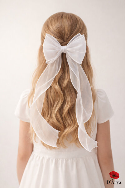 Darya Dd771 Long Tulle Organza Ribbon Bow Hair Clip Curled Ribbon