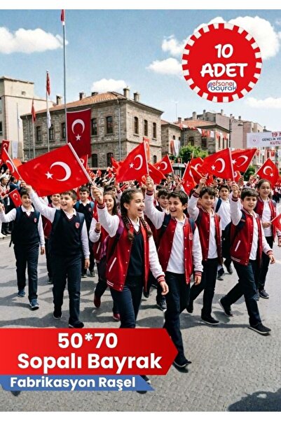 BAYRAK2023 Sopalı Türk Bayrağı 50*70 Cm - Raşel Fabrikasyon (10 ADET)