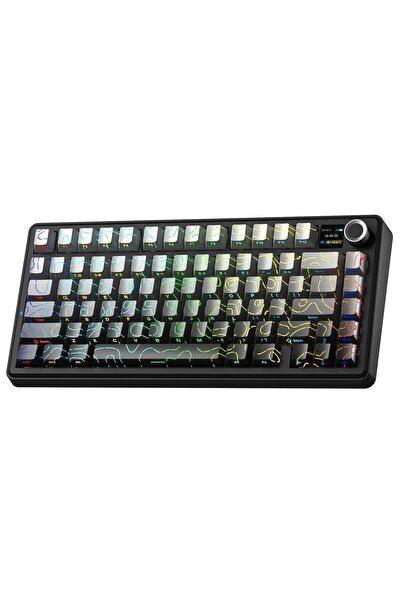 Aula F75 Max Mekanik Kablosuz ve Kablolu Gaming Oyuncu Klavyesi RGB TKL Reaper Switch Hot Swap Makrolu Desenli Siyah