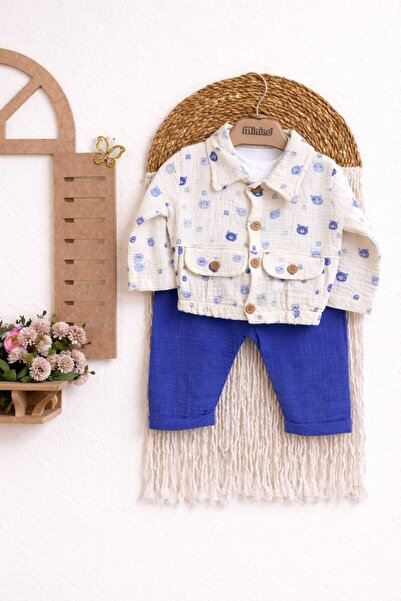 Minnio Teddy Bear Muslin Jacket Set
