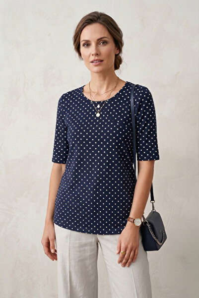 YXL COLLECTION Women's Plus Size Lycra Crew Neck Polka Dot Patterned Short Sl...