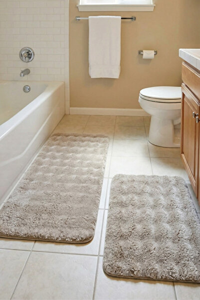 dekozer 2-Piece Plush Bubble Bath Mat Set 60X100+50X60 cm Non-Slip Latex Base...