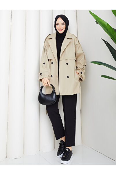 RACE FASHİON Button Detailed Belted Oversize Bondit Trench Coat Rc803107