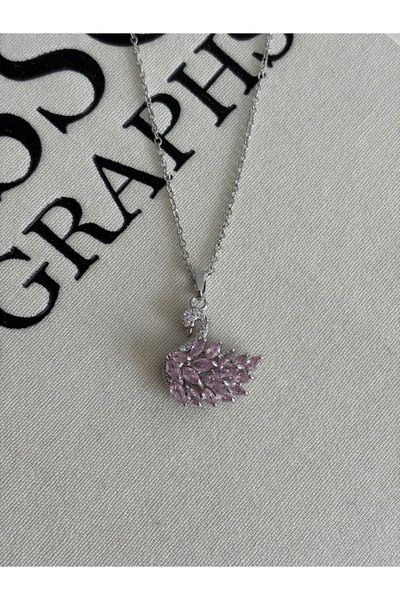 olvera shine 316L Steel Purple Swan Pendant/Silver