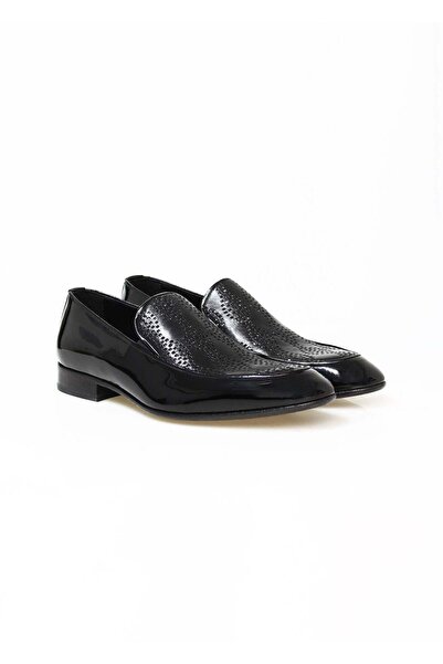 FRANCO CALVANI Black Color Laceless Genuine Leather Men's Shoes