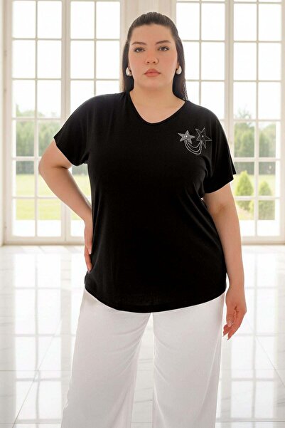 SUBU TASARIM Black Star Embroidery Detailed Blouse Black Tbsb02