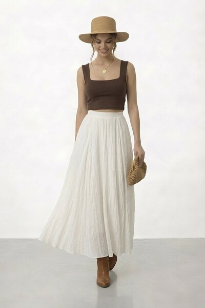 VAGGON High Waist Pleated Midi Skirt