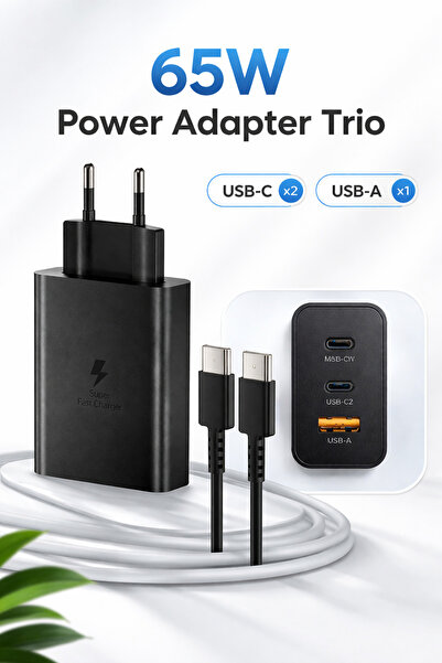 instatech 65W Hızlı Şarj Adaptörü 3 Portlu (USB-C x2 + USB-A) PD Destekli Çok...