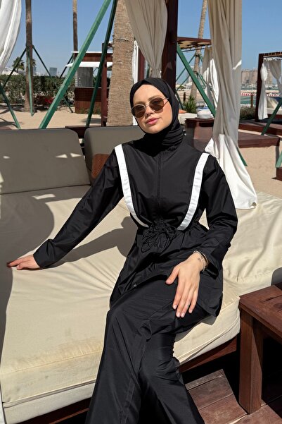 lurex moda Şerit Detaylı Tesettür Mayo