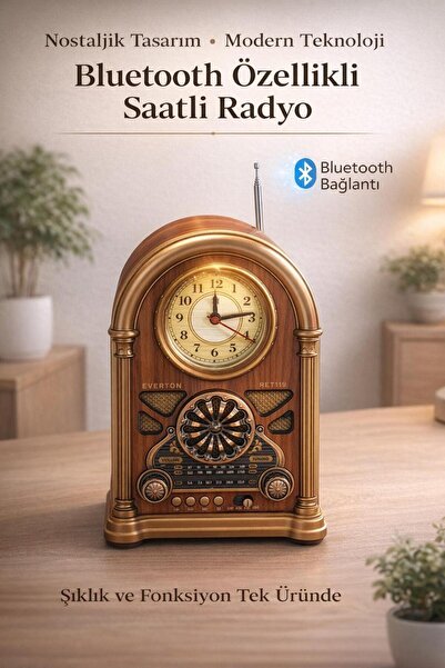 Everton Rt-719 Large Size Watch Featured Bluethoot Nostajık Radio Music Player