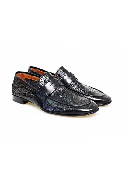 FRANCO CALVANI Black Color Laceless Genuine Leather Men's Shoes