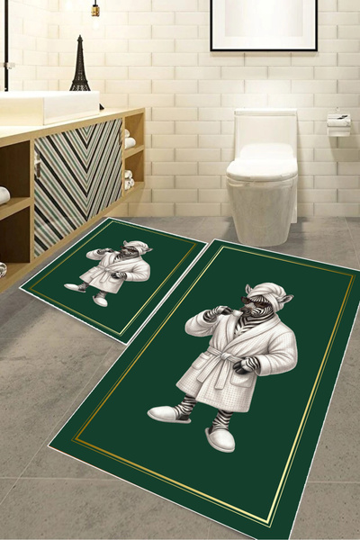 Harika bir ev Hari̇kabi̇rev | Bathroom and Toilet Mat with Bathrobe Zebra (Gr...