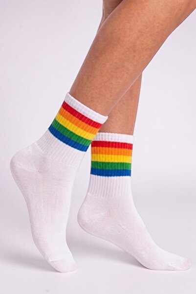 Esinti Rainbow Themed Socks White Women's Men's Teen College Socks - Single