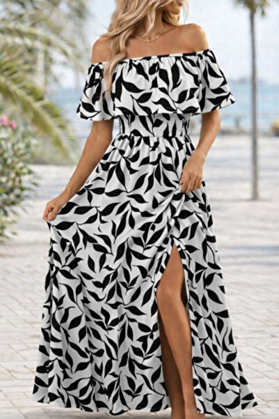 Kokosh moda Rochie lungă din jerseu pentru femei, cu guler tip Madonna și det...