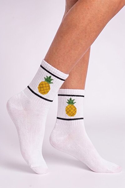 Esinti Pineapple Themed Socks White Women's Men's Teen College Socks - Single