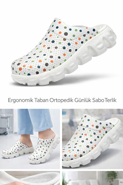 Dr. Mitra KADIN BEYAZ PUANTİYELİ ORTOPEDİK TERLİK KAYMAZ TABAN ULTRA COMFOR R...