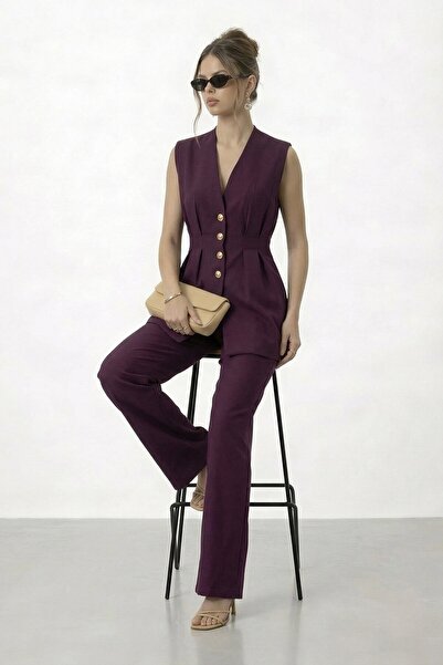 VAGGON V-Neck Button Detailed Sleeveless Set