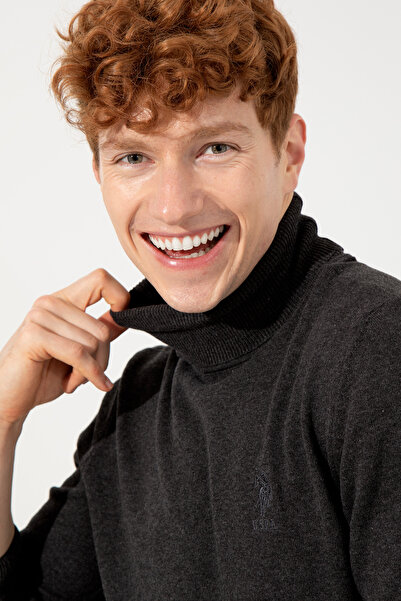 U.S. Polo Assn. Men's Anthracite Melange Turtleneck Basic Knitwear Sweater 50...