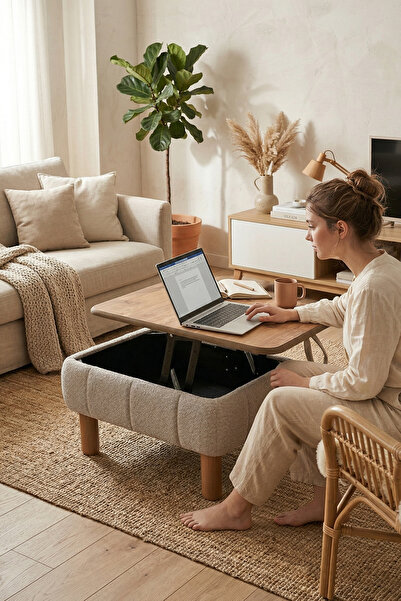 Zem Ester Sandıklı Mekanizmalı Orta Sehpa/Bench, Sütlü Kahve