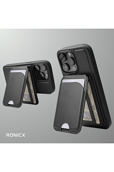 RONIC X Magsafe Ronic X wallet, 3 card capacity, eco-leather, adjustable stan...