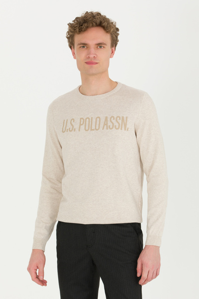 U.S. Polo Assn. Men's Stone Melange Crew Neck Knitwear Sweater 50256186-Vr225