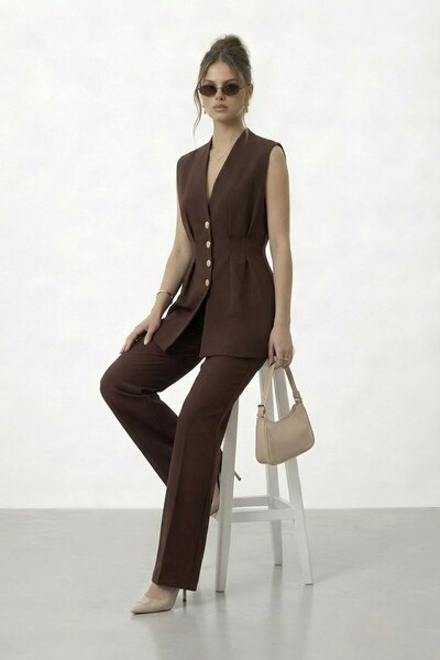 VAGGON V-Neck Button Detailed Sleeveless Set