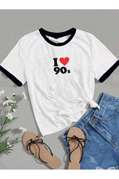 SUNFREE Λατρεύω το γυναικείο μπλουζάκι με στάμπα, κοντό μανίκι και λαιμόκοψη ...