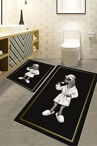 Harika bir ev Hari̇kabi̇rev | Bathroom and Toilet Mat with Bathrobe Zebra Pat...