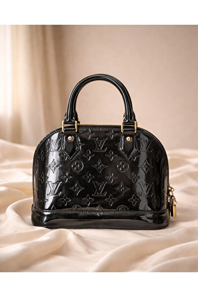 Generic LV Alma BB Black Vernis Leather Handbag Luxury Patent Leather Top Han...