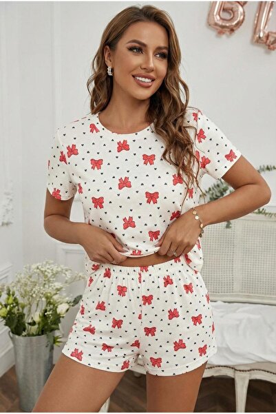 JustMORE Γυναικείο Βαμβακερό Σετ Πιτζάμες με Κοντό Μανίκι και Σορτς με Σχέδιο...