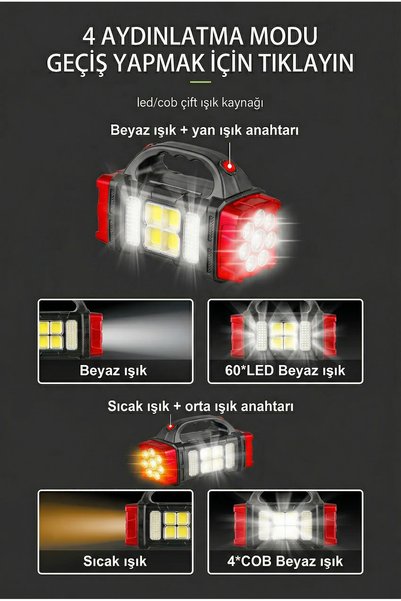 DEMPOWER Güneş Enerjili Powerbank Özellikli LED El Feneri 4 Işık Modu Suya Dayanıklı Çok Fonksiyonlu
